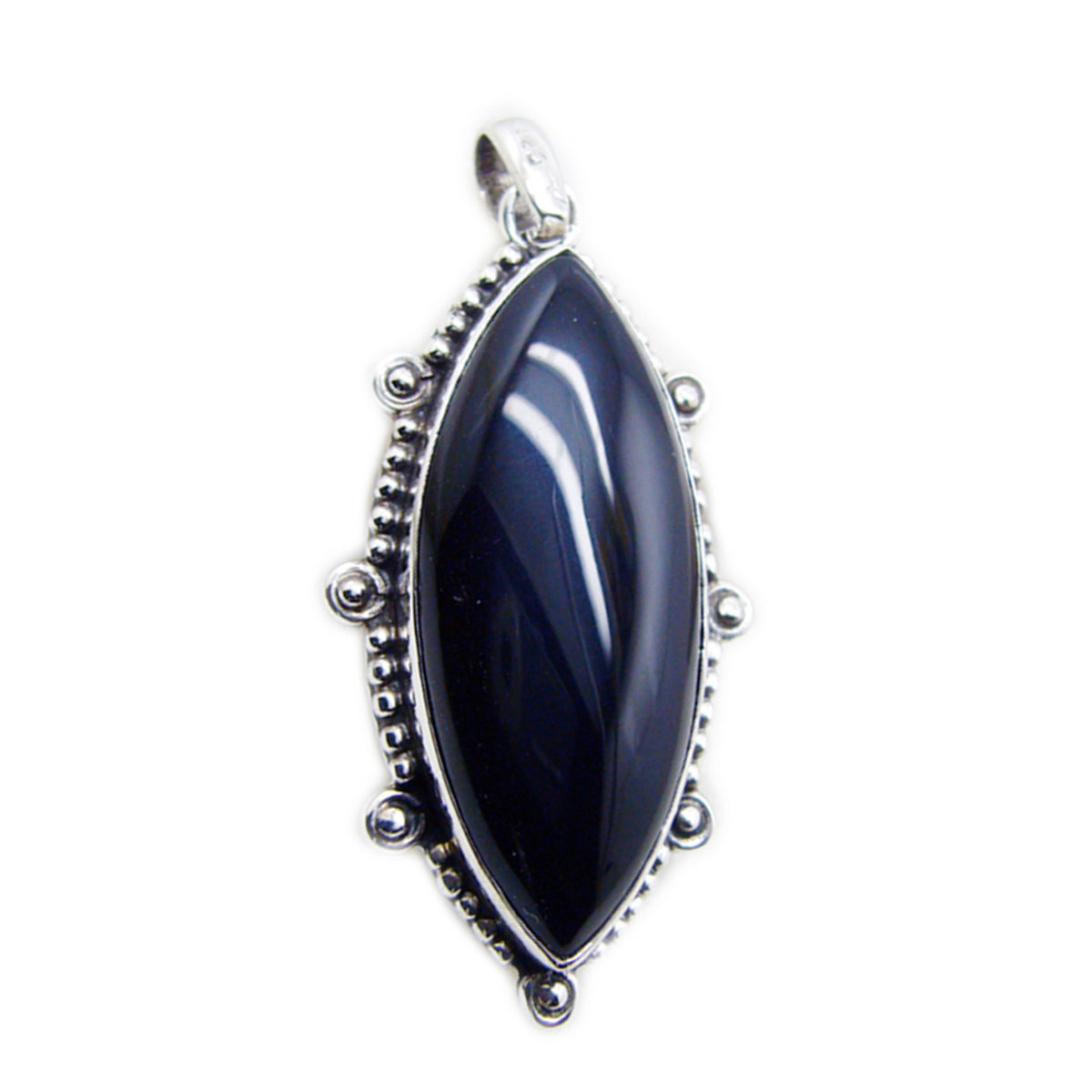 Black Onyx Edgy American Silver Solitaire Black Pendant