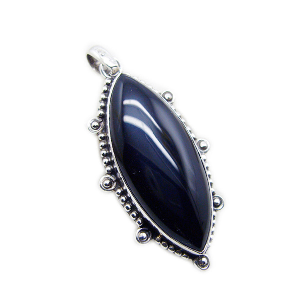Black Onyx Edgy American Silver Solitaire Scarlett Rope-Wire Black Pendant Jewelry