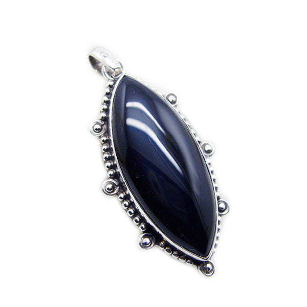 Black Onyx Edgy American Silver Solitaire Scarlett Rope-Wire Black Pendant Jewelry