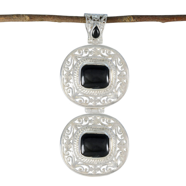 Black Onyx Statement German 925 Silver Solitaire Black Pendant
