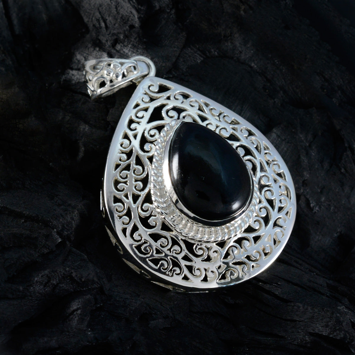 Black Onyx Statement Spanish Silver Solitaire Aisha Retro Black Pendant Jewelry