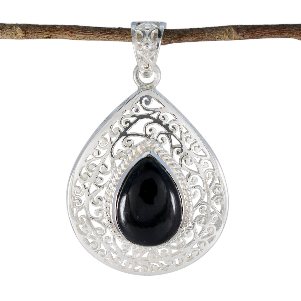 Black Onyx Statement Spanish Silver Solitaire Black Pendant