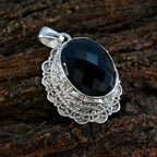 Black Onyx Chunky Latin American 925 Silver Solitaire Fernanda Rope-Wire Black Pendant Jewelry