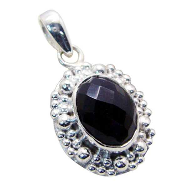 Black Onyx Tiny German Sterling Silver Solitaire Black Pendant