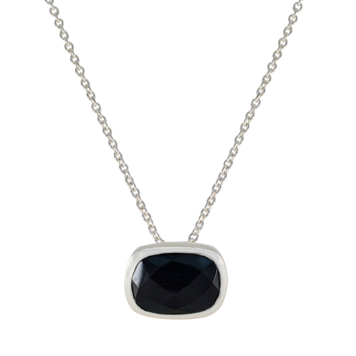 Black Onyx Classic Italian Sterling Silver Solitaire Black Pendant