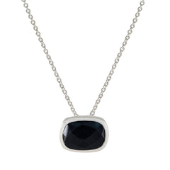 Black Onyx Classic Italian Sterling Silver Solitaire Black Pendant