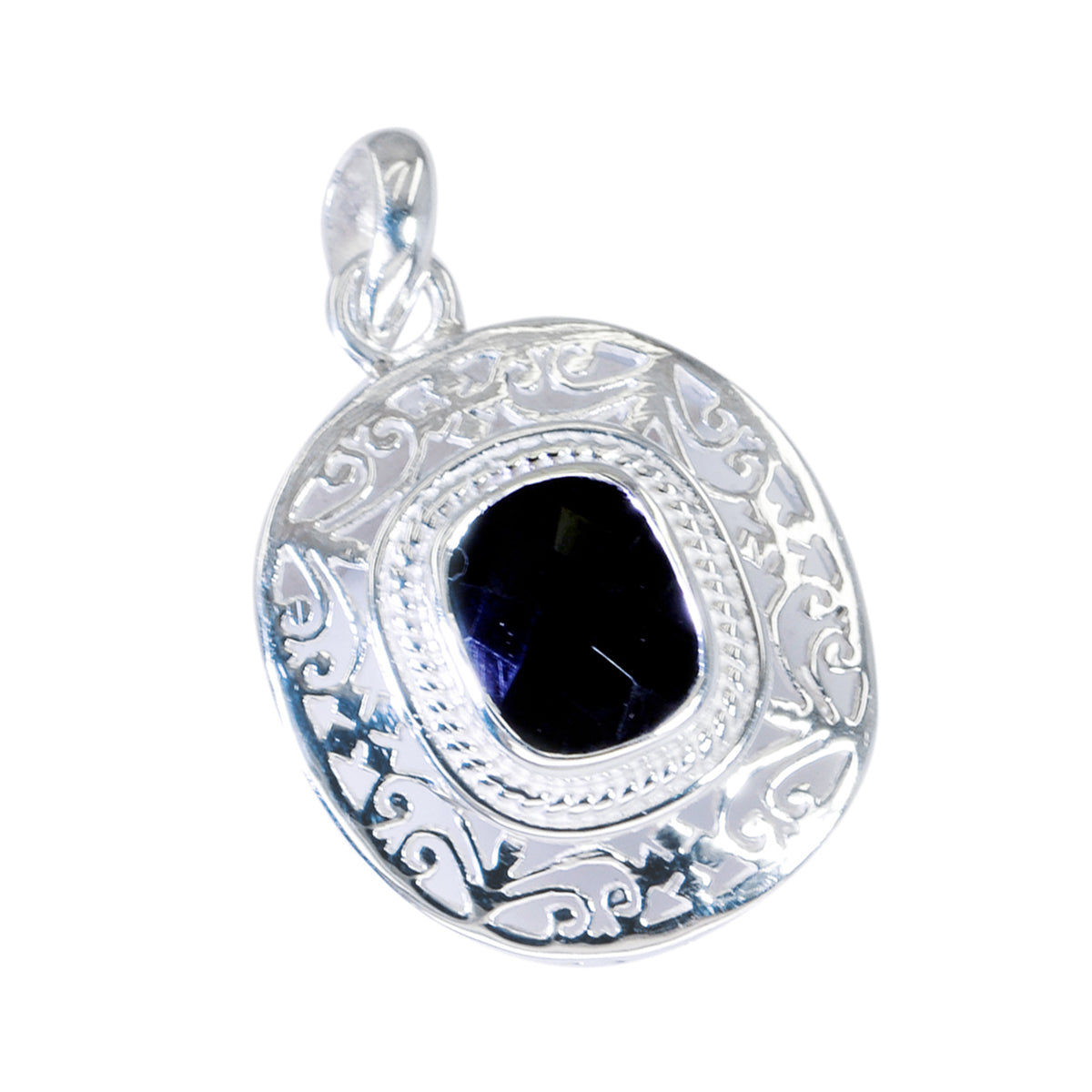 Pendentif solitaire en argent 925 italien avec onyx noir, bijou rétro noir Image secondaire du produit