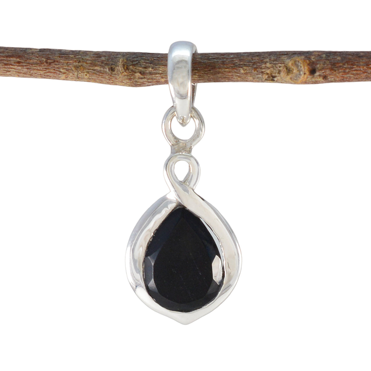 Schwarzer Onyx, eleganter koreanischer Solitär-Anhänger aus Silber, Schwarz Hauptbild