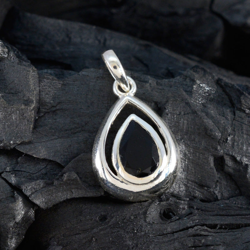 Pendentif délicat en onyx noir et argent 92,5, solitaire Mariana, romantique, noir