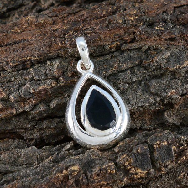 Pendentif délicat en onyx noir et argent 92,5, solitaire Mariana, romantique, noir