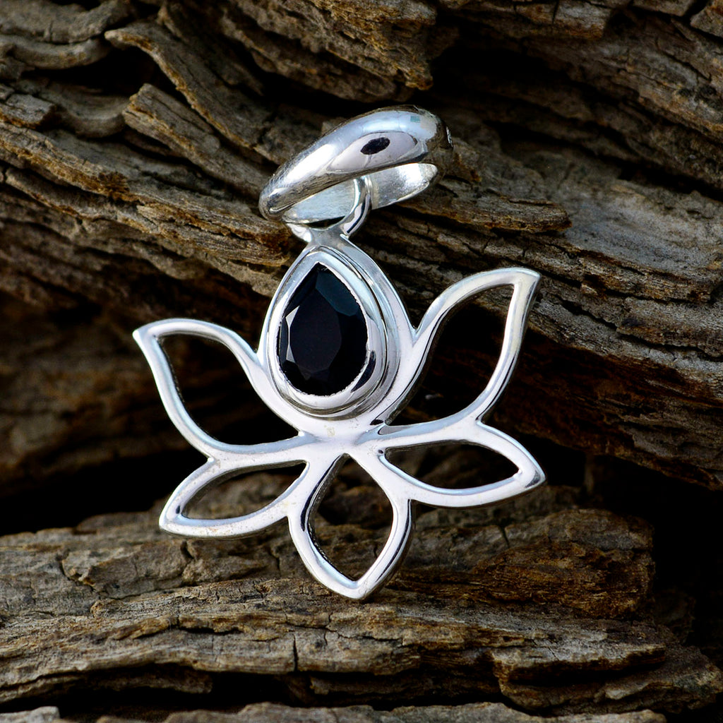 Black Onyx Elegant Korean 92.5 Silver Solitaire Hana Rope-Wire Black Pendant Jewellery