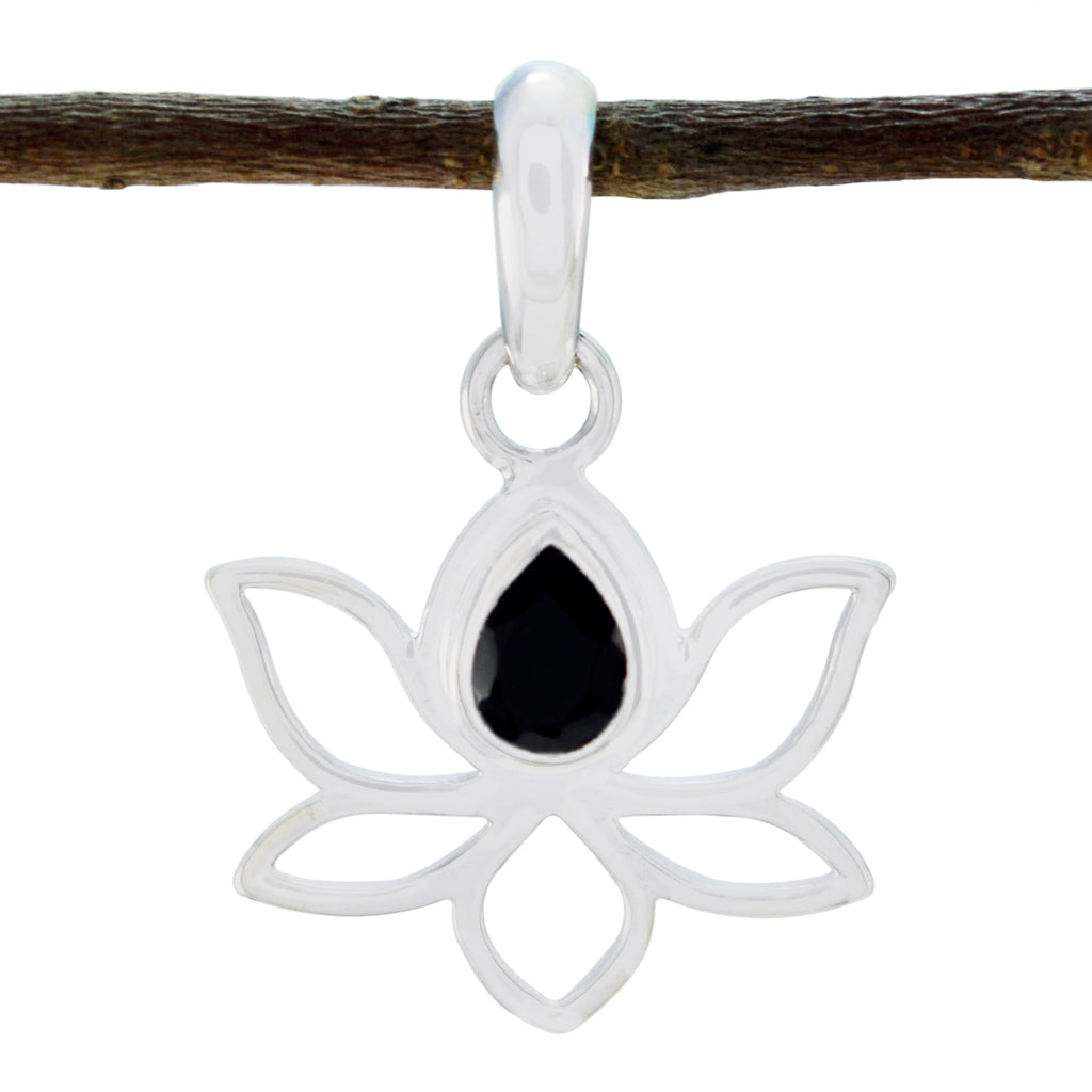 Black Onyx Elegant Korean 92.5 Silver Solitaire Hana Rope-Wire Black Pendant Jewellery