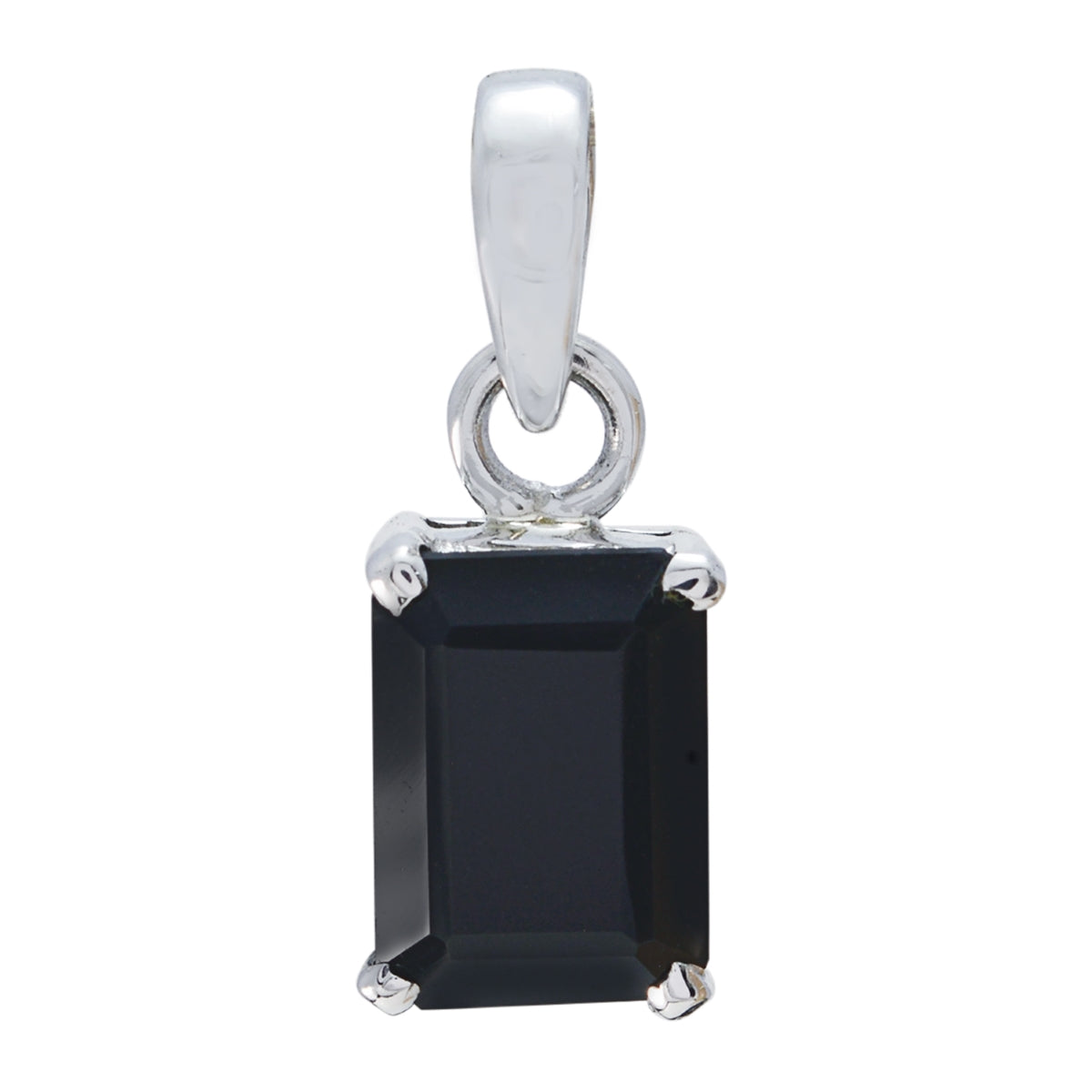 Black Onyx Delicate French Silver Solitaire Black Pendant