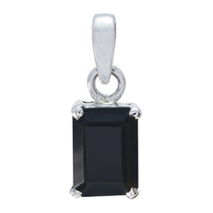 Black Onyx Delicate French Silver Solitaire Black Pendant