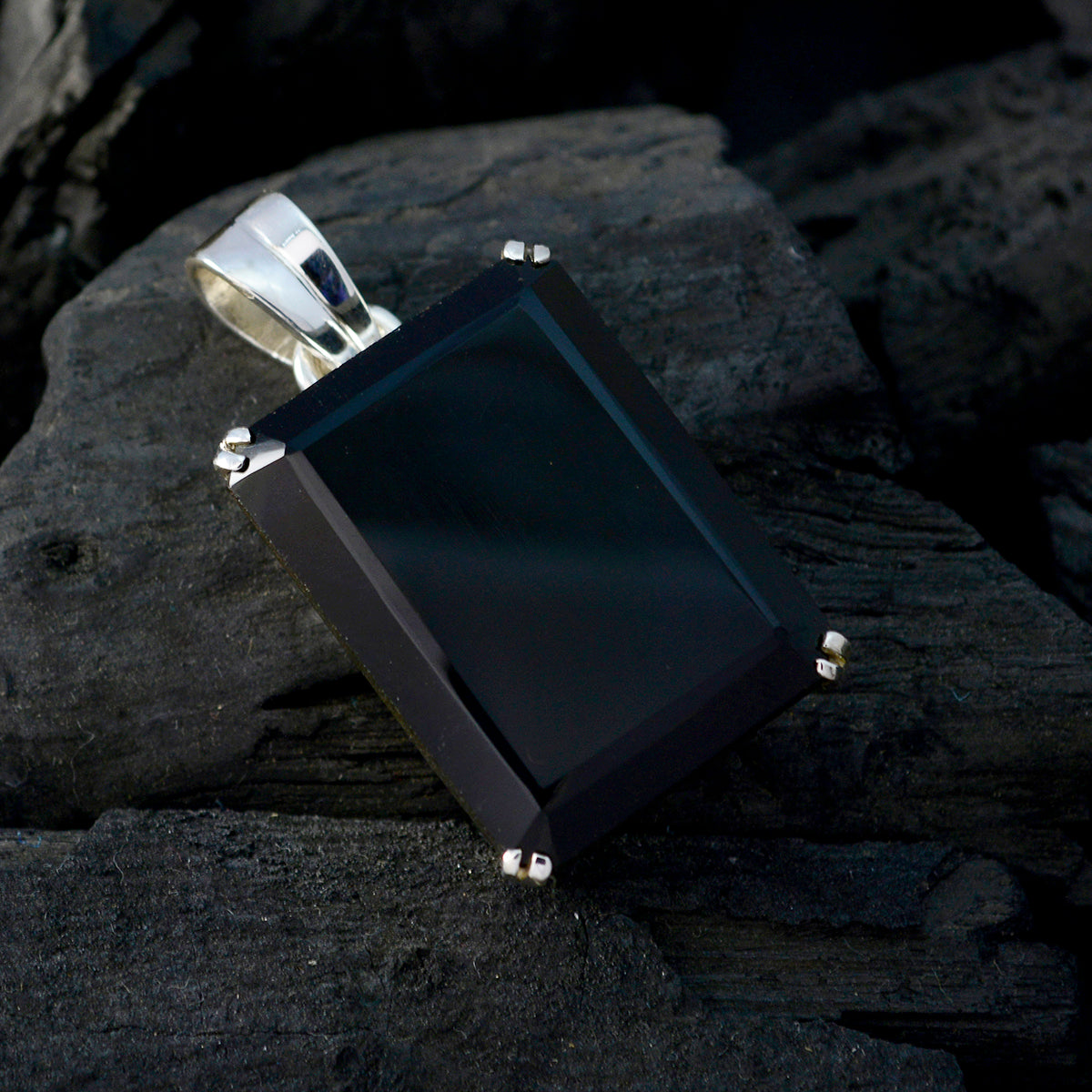 Black Onyx Statement French Silver Solitaire Evelyn Eternity Black Pendant Jewelry