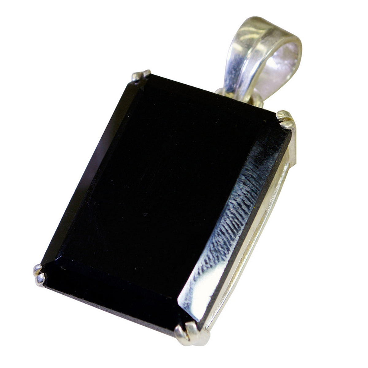 Black Onyx Statement French Silver Solitaire Black Pendant Hoofdafbeelding