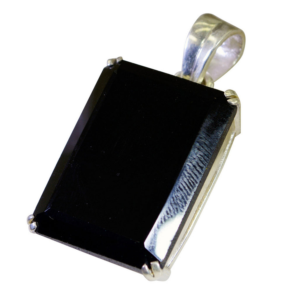 Black Onyx Statement French Silver Solitaire Black Pendant