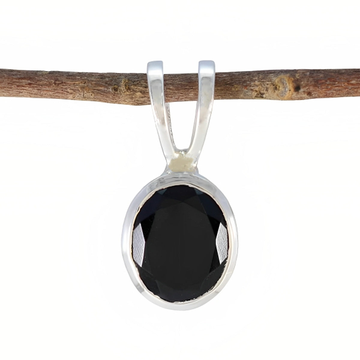 Black Onyx Whisper-thin German Silver Solitaire Black Pendant