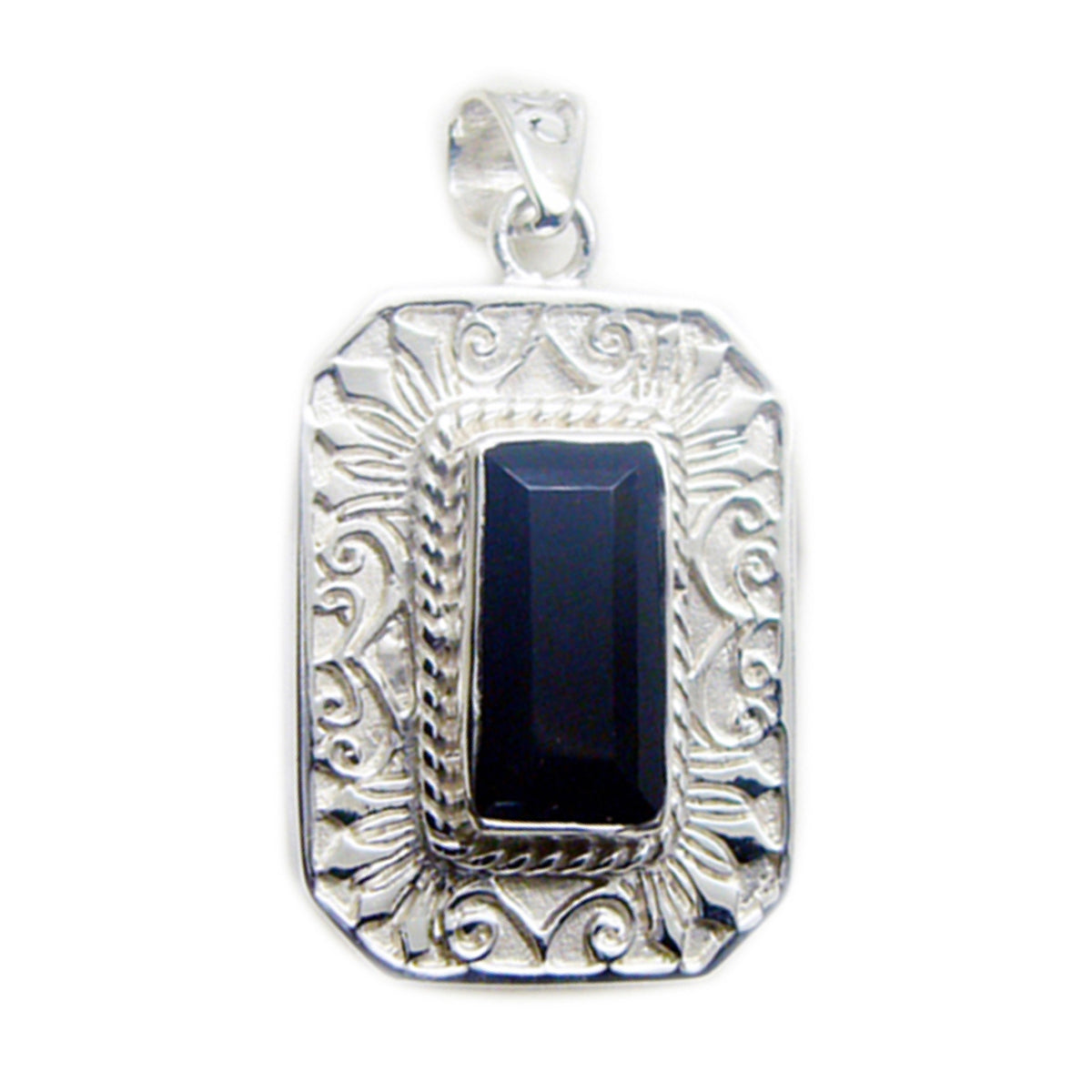 Zwarte Onyx Essentiële Spaanse Zilveren Solitaire Zoe Retro Zwarte Hanger Sieraden Secundaire afbeelding
