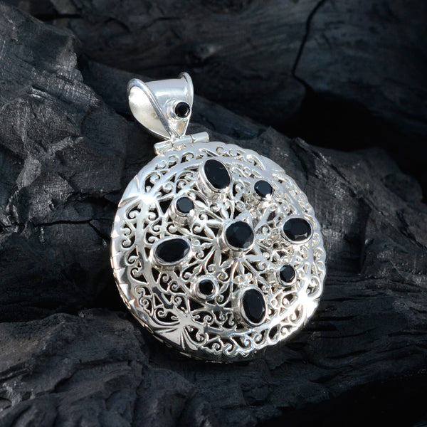 Black Onyx Statement German Silver multiple Abigail Filigree Black Pendant Jewelry