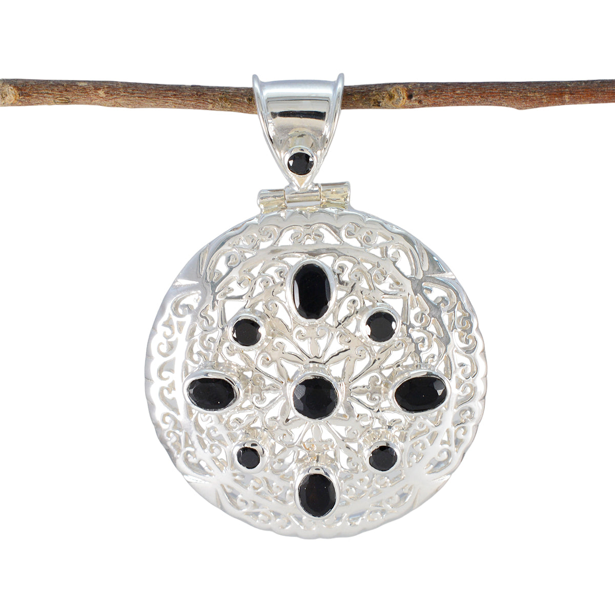 Black Onyx Statement German Silver multiple Black Pendant Imagen principal del producto