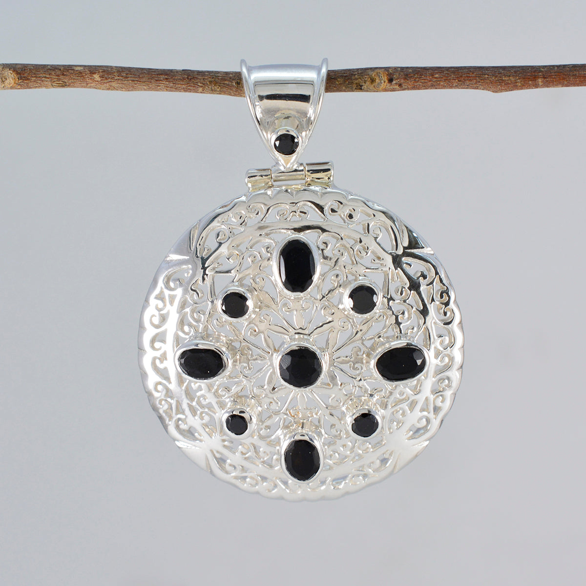 Black Onyx Statement German Silver multiple Abigail Filigree Black Pendant Jewelry