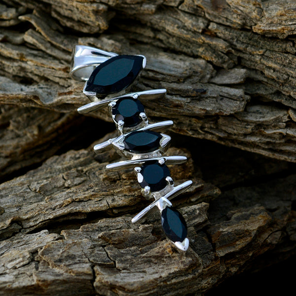 Black Onyx Slim Mexican Sterling Silver Penta Ángeles Glamorous Black Pendant Jewellery