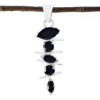 Black Onyx Slim Mexican Sterling Silver Penta Ángeles Glamorous Black Pendant Jewellery