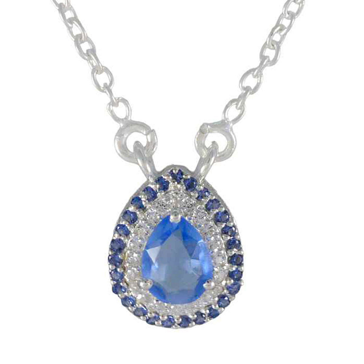 Blue Sapphire CZ Whisper-thin Indian 925 Silver multiple Blue Pendant Hoofdafbeelding