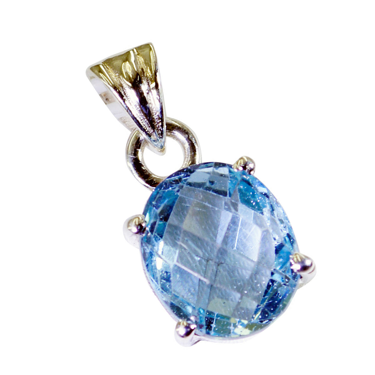 Blauer Topas, zierlicher lateinamerikanischer 92,5-Silber-Solitär-Pilar-Anhänger, abstrakter blauer Schmuck Zweitbild