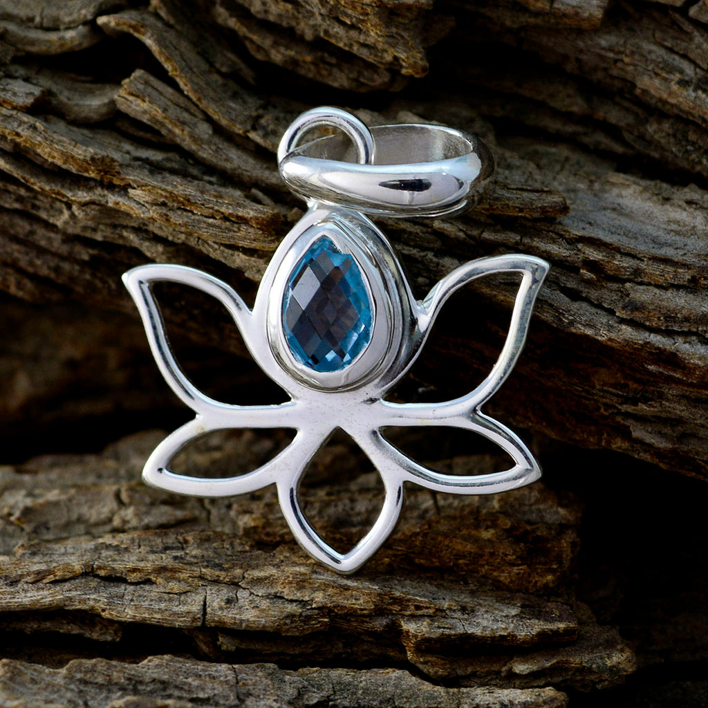 Blue Topaz Elegant Japanese Silver Solitaire Haruka Rope-Wire Blue Pendant Jewelry