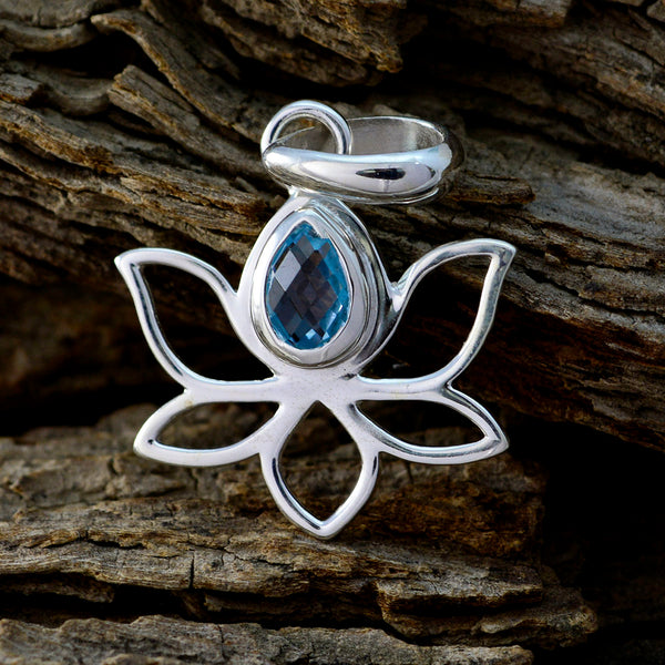 Blue Topaz Elegant Japanese Silver Solitaire Haruka Rope-Wire Blue Pendant Jewelry