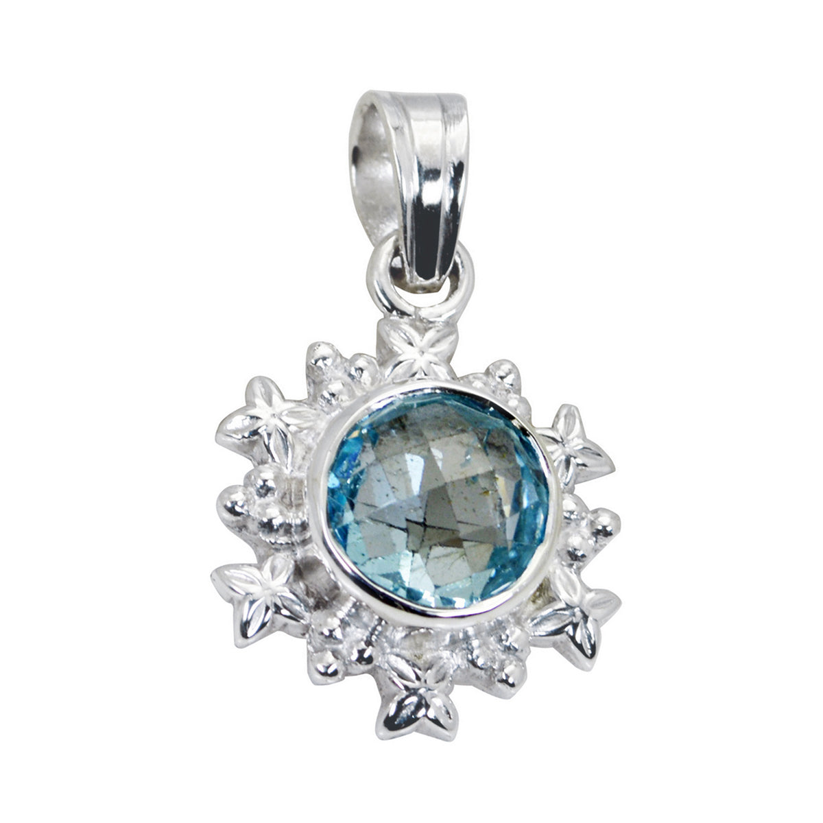 Blue Topaz Eye-catching Italian 925 Silver Solitaire Blue Pendant Hoofdafbeelding