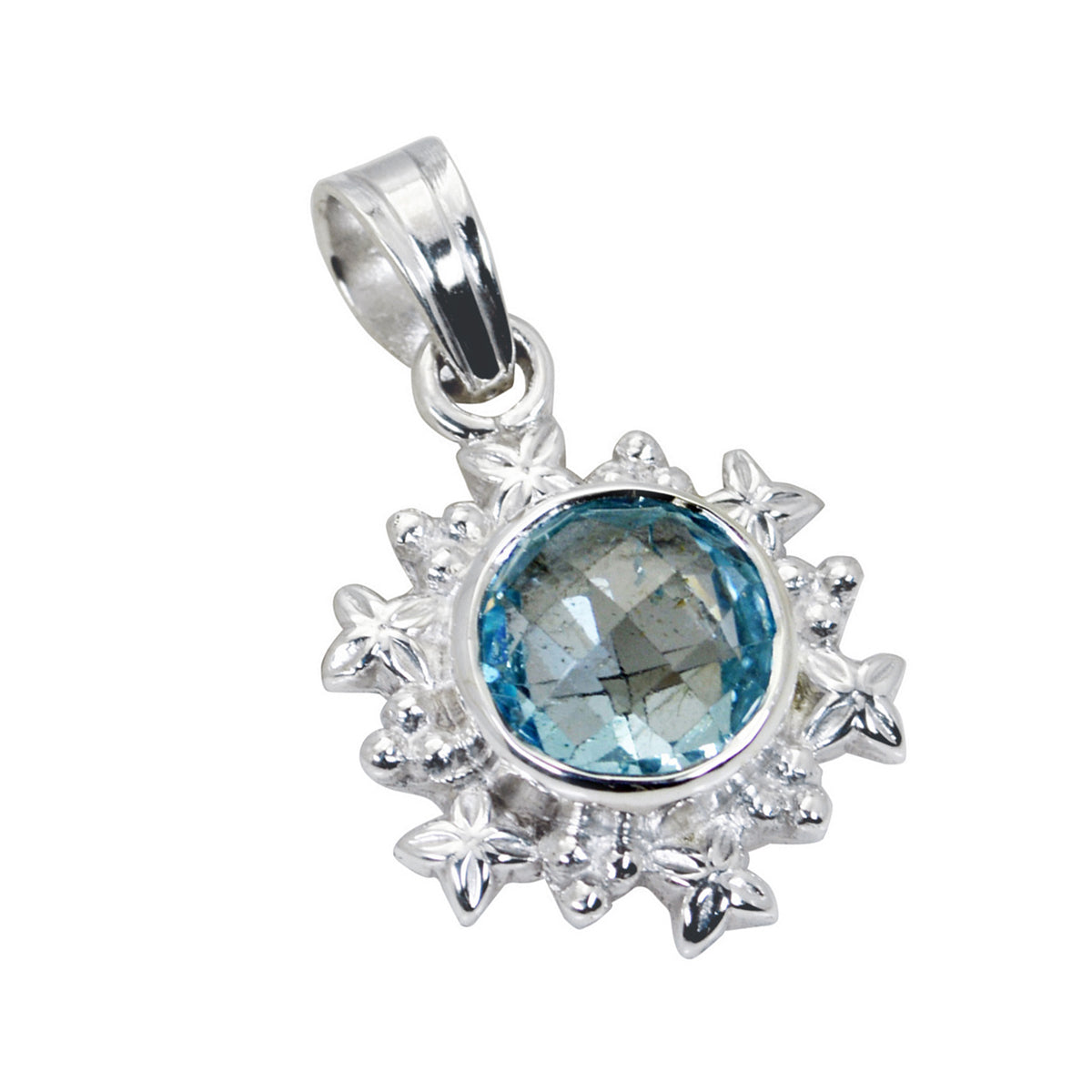 Blue Topaz Eye-catching Italian 925 Silver Solitaire Renata Cocktail Blue Pendant Jewelry