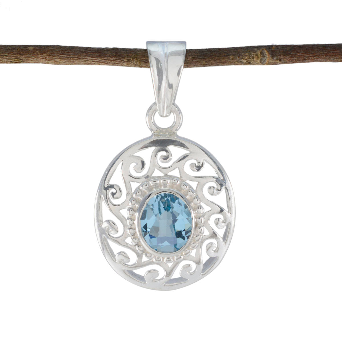 Blue Topaz Whisper-thin Spanish 92.5 Silver Solitaire Blue Pendant Immagine principale del prodotto
