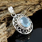 Blue Topaz Eye-catching French Silver Solitaire Renata Geometric Blue Pendant Jewelry