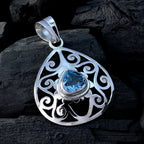 Blue Topaz Slim Italian 92.5 Silver Solitaire Agnes Vintage Blue Pendant Jewellery