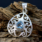 Blue Topaz Slim Italian 92.5 Silver Solitaire Agnes Vintage Blue Pendant Jewellery