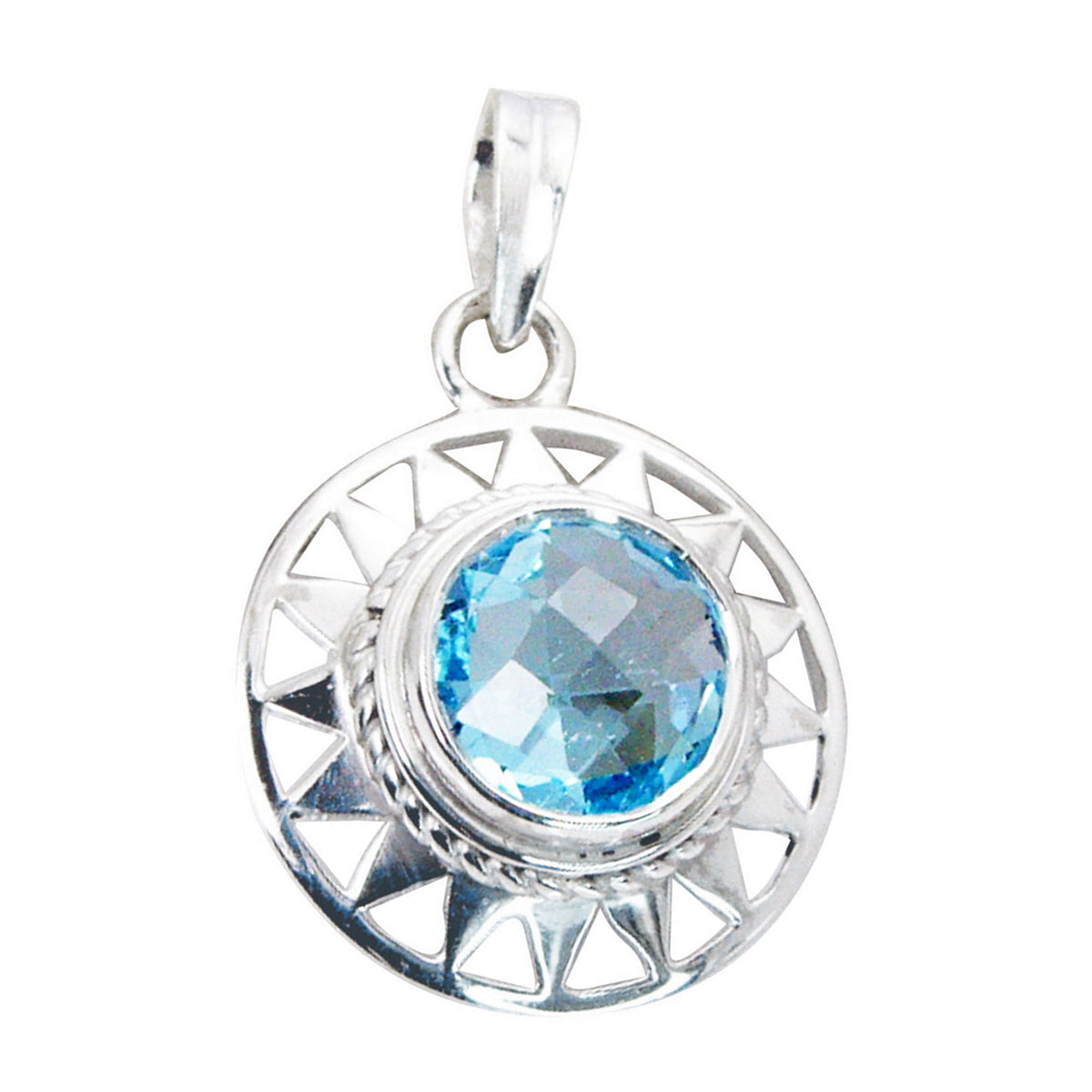 Blue Topaz Edgy Italian 925 Silver Solitaire Blue Pendant Hoofdafbeelding