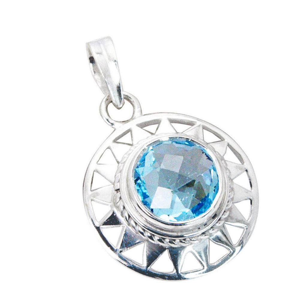 Blue Topaz Edgy Italian 925 Silver Solitaire Aurora Retro Blue Pendant Jewelry