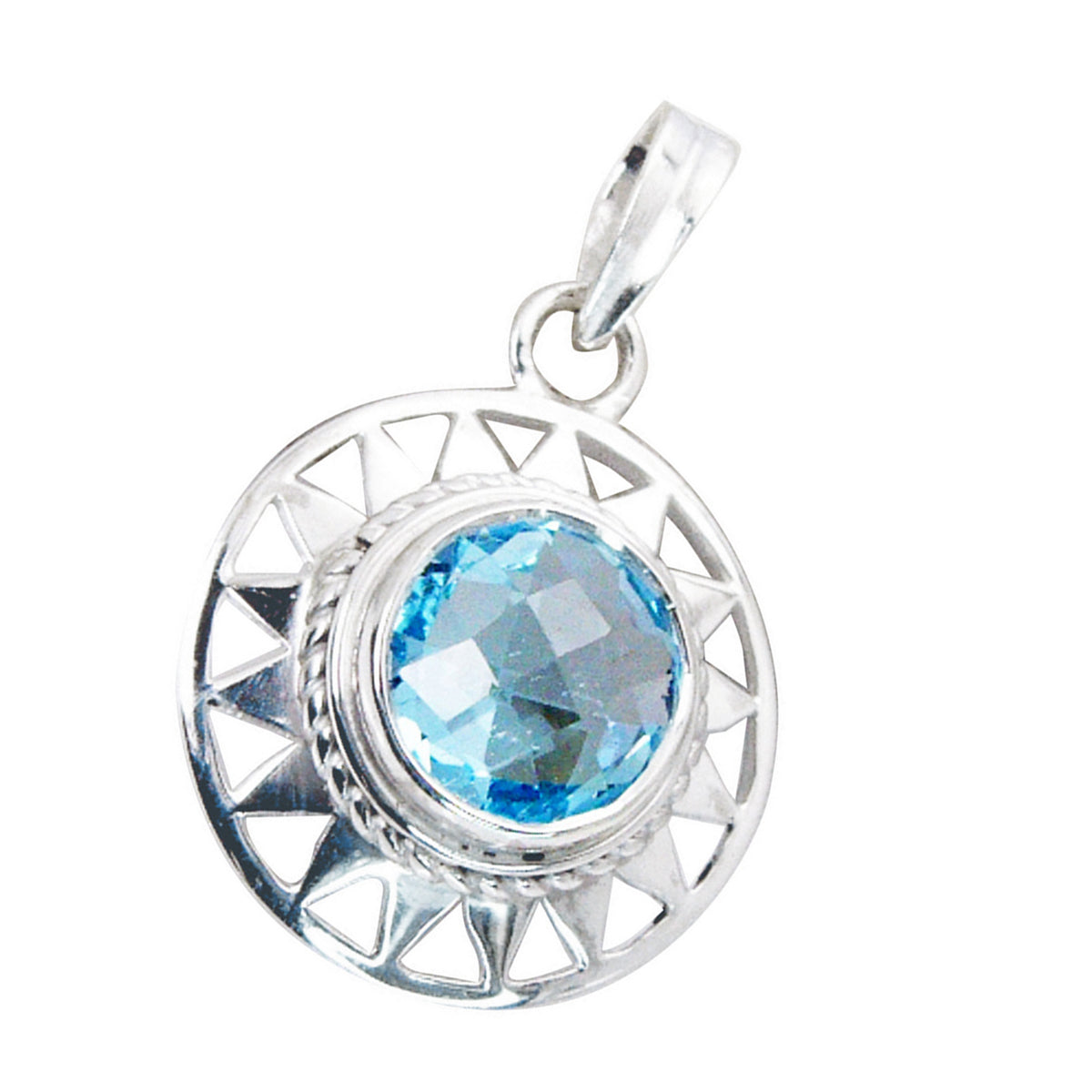 Blue Topaz Edgy Italian 925 Silver Solitaire Aurora Retro Blue Pendant Jewelry