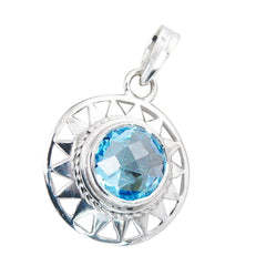 Blue Topaz Edgy Italian 925 Silver Solitaire Aurora Retro Blue Pendant Jewelry