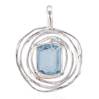 Blue Topaz Tiny American Sterling Silver Solitaire Blue Pendant