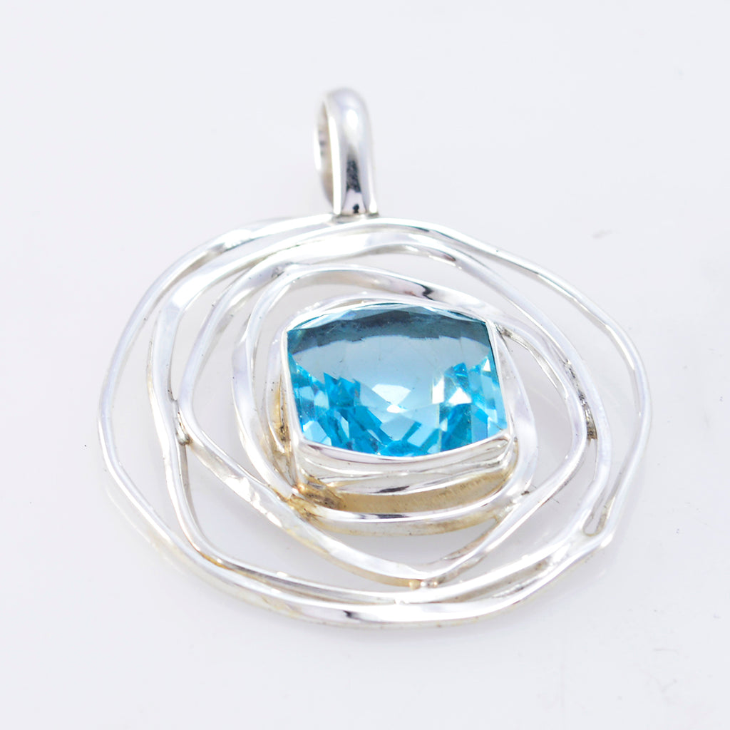 Blue Topaz Tiny American Sterling Silver Solitaire Patricia Rope-Wire Blue Pendant Jewellery