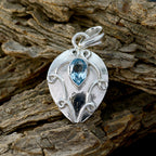 Blue Topaz Whisper-thin Turkish Silver Solitaire Elena Rope-Wire Blue Pendant Jewelry