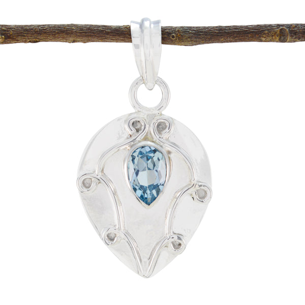 Blue Topaz Whisper-thin Turkish Silver Solitaire Blue Pendant