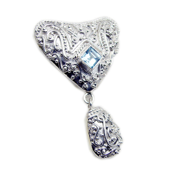 Blue Topaz Statement Turkish Sterling Silver Solitaire Blue Pendant