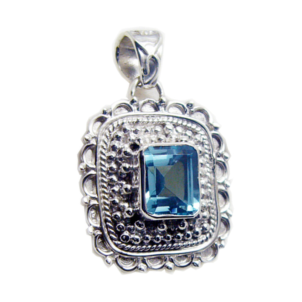 Blue Topaz Statement American 925 Silver Solitaire Blue Pendant