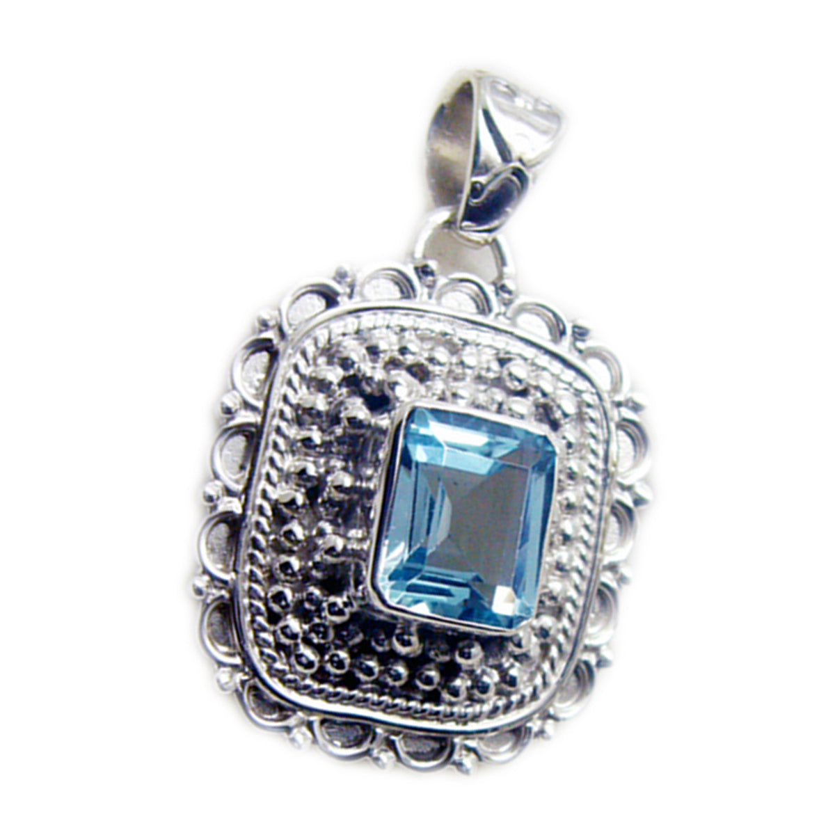 Blauwe Topaas Statement Amerikaanse 925 Zilveren Solitaire Olivia Touw-Wire Blauwe Hanger Sieraden Hoofdafbeelding