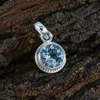 Blue Topaz Whisper-thin Egyptian 925 Silver Solitaire Milagros Rope-Wire Blue Pendant Jewelry